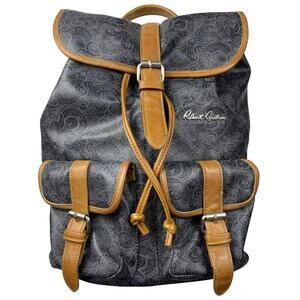 Robert Graham Black Paisley Backpack with Brown Trim